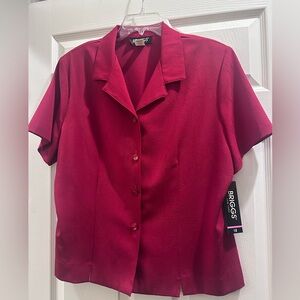 Briggs New York Red Button Down Shirt with Shoulder Pads